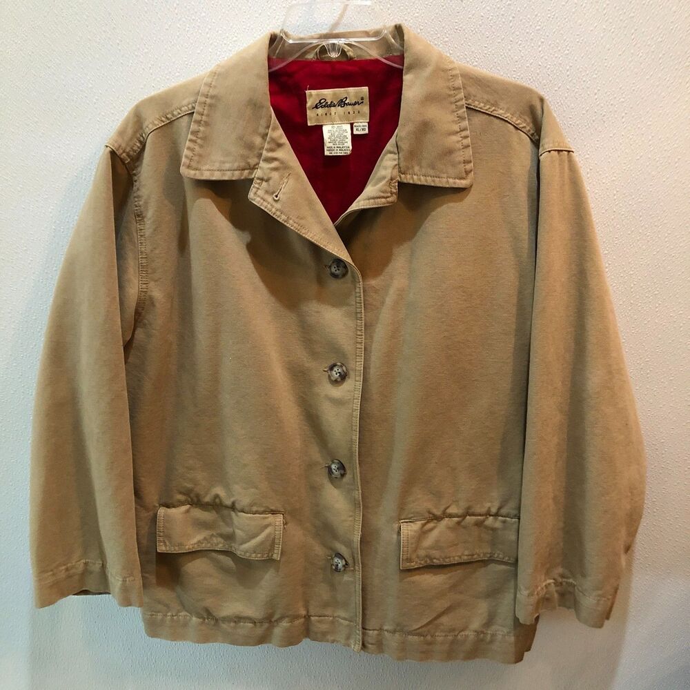 Eddie Bauer Womens Size XL Tan Canvas Chore Jacket Flannel Lined Field Barn Coat - Picture 9 of 10